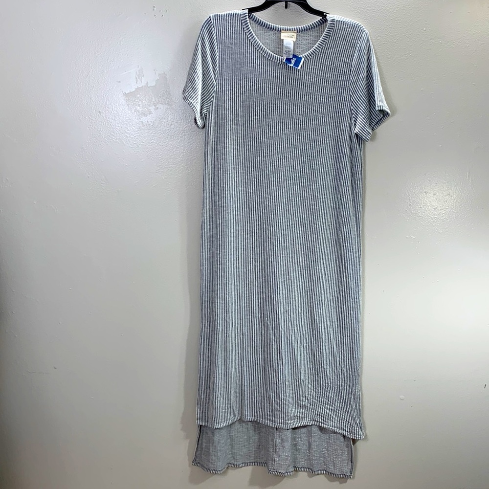 Caution To The Wind gray ribbed high low midi dress women’s size L